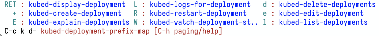 Emacs which-key popup for kubed-deployment-prefix-map