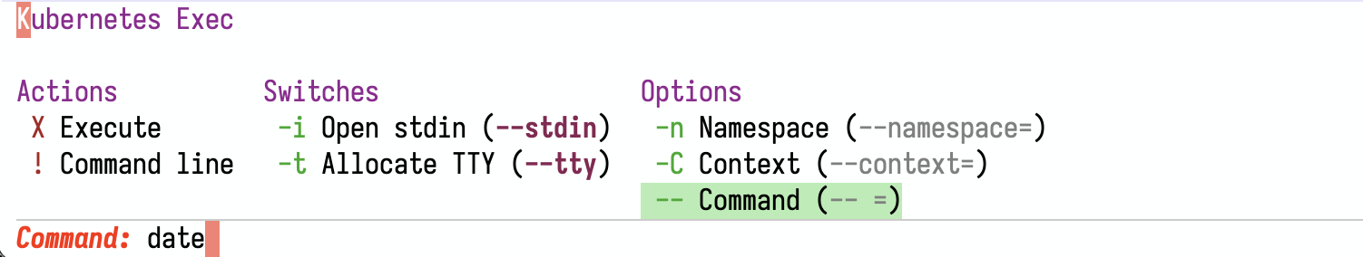 The Kubed Exec transient menu